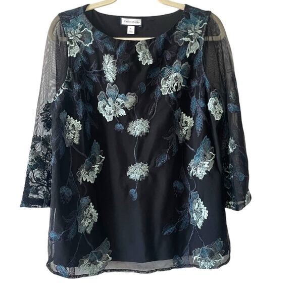 Charter Club Black Embroidered Floral Top | Small - Picture 1 of 5